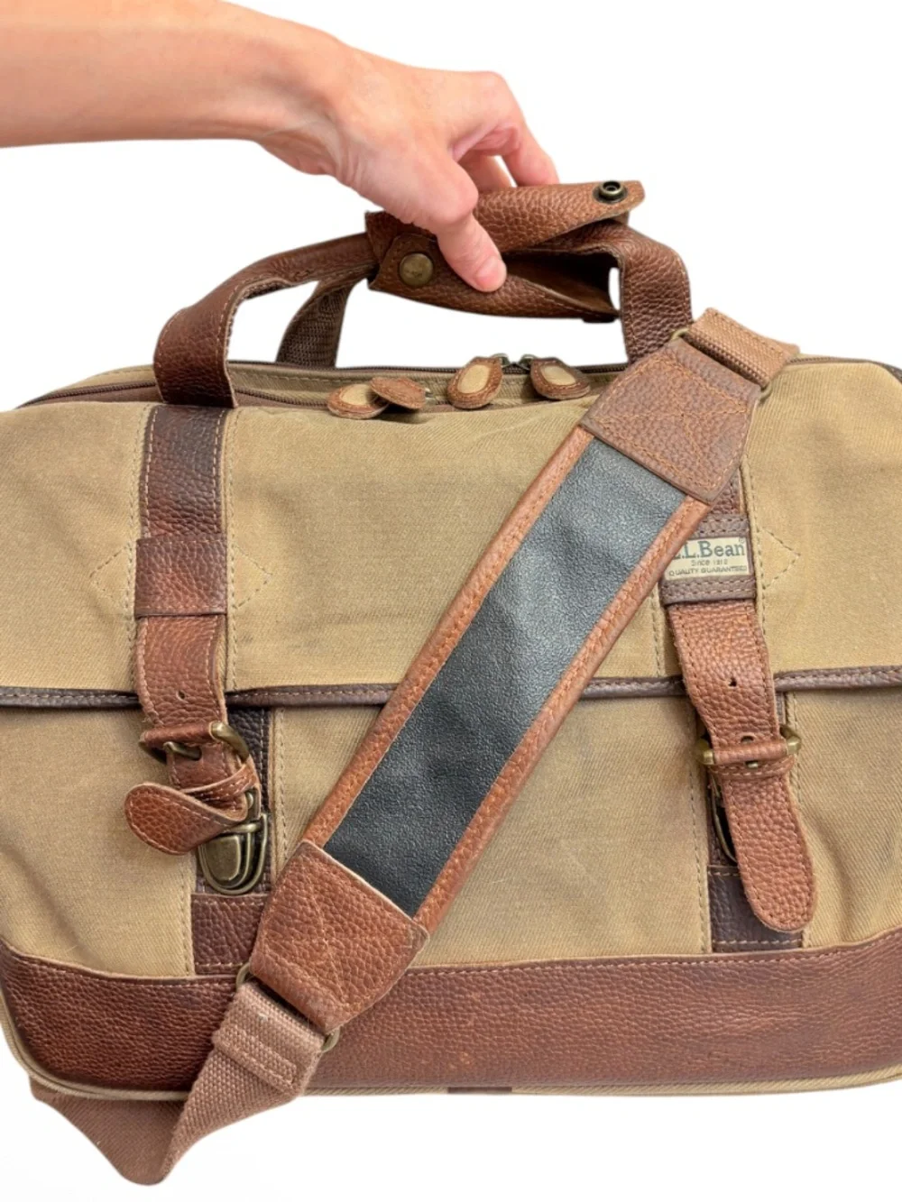 L.L. Bean vintage waxed canvas and leather briefcase laptop bag